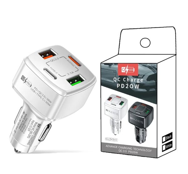 4 Ports PD Car Chargers 38W Fast Quick Charging QC3.0 Type C Power Adapters for iPhone 16 15 14 13 12 11 14 pro Max Samsung S23 S22 S21 LG M