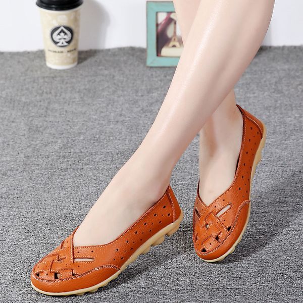 Summer New Women Sandals Fashion Soft Sole Flat Heel Women Hollow Flat Shoes Woman Genuine Leather Shoes Female Casual Shoe Box toddler shoe