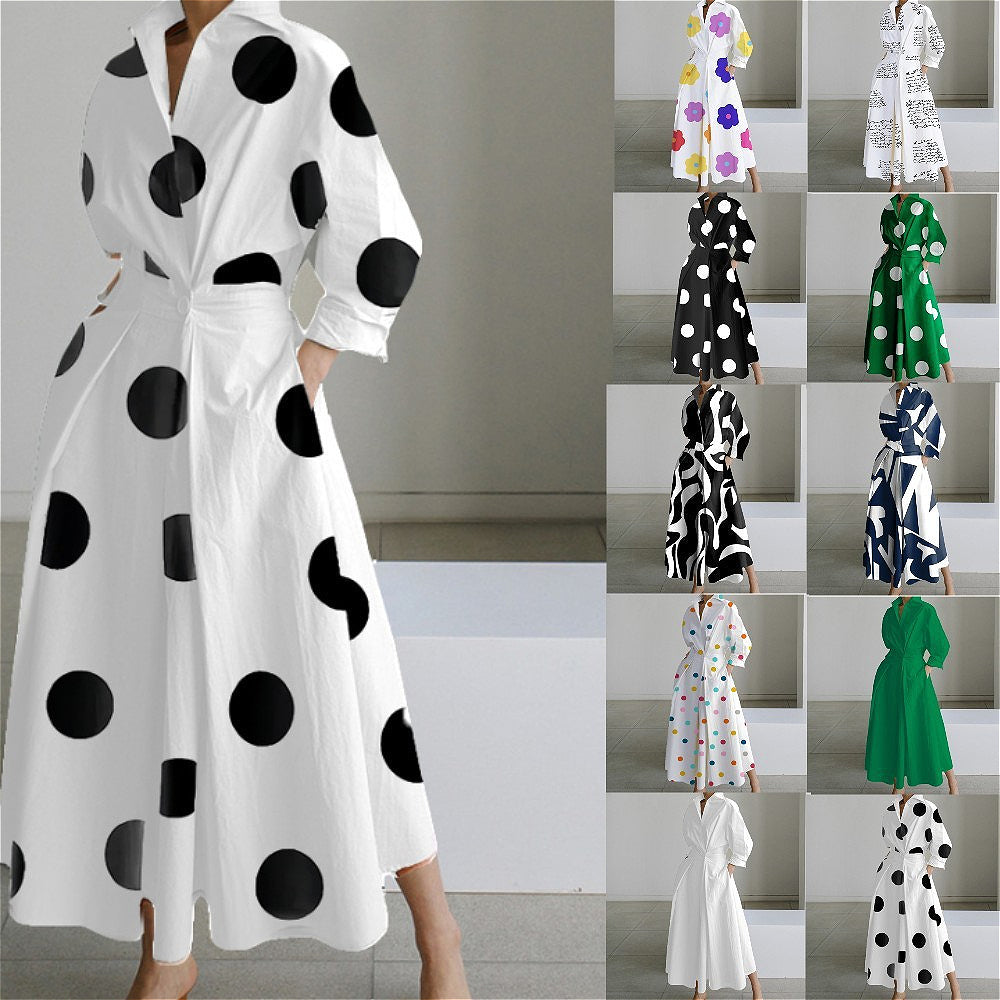 494 New Retro Large Size Fashion POLO Collar Loose Swing Women&#039;s Dress