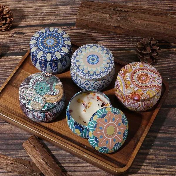 Retro ethnic style iron cans smokeless aromatherapy candles bedroom living room handmade soy wax scented candles home decoration X241004