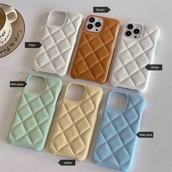 Solid color diamond grid pattern phone case suitable for 15promax, 16 leather, 14 13 three pack hard