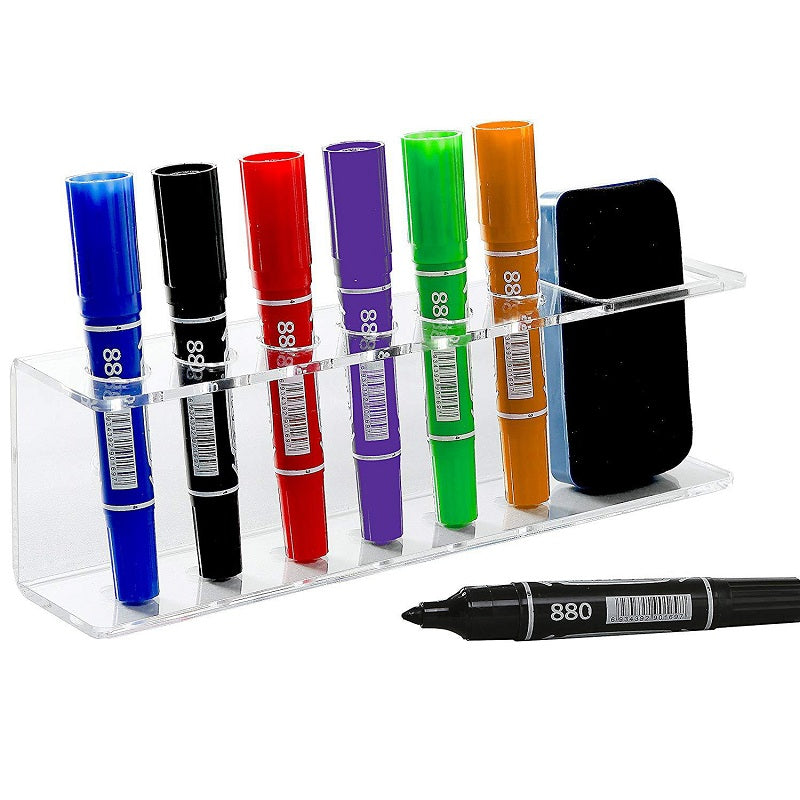 Acrylic 6-Hole Pen Holder Dryerase Marker Eraser Organizer Storage Rack Hanging Wall Pen Stand Stationery School Supplies