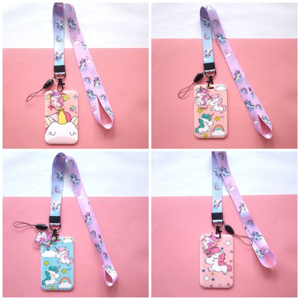 Wholesal 50 set Unicorn Cartoon PVC Card Cover Student Campus Hanging Neck Bag Card Holder Lanyard ID Card Holders Key Chain Gift 2023