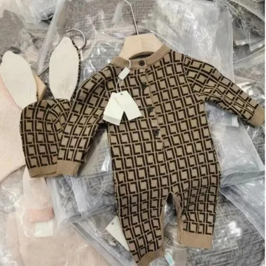 Kids Clothing In stock newborn kids Rompers baby Boys girls Fashion designer print luxury pure cotton Sweat absorption comfort Long sleeve jumpsuit