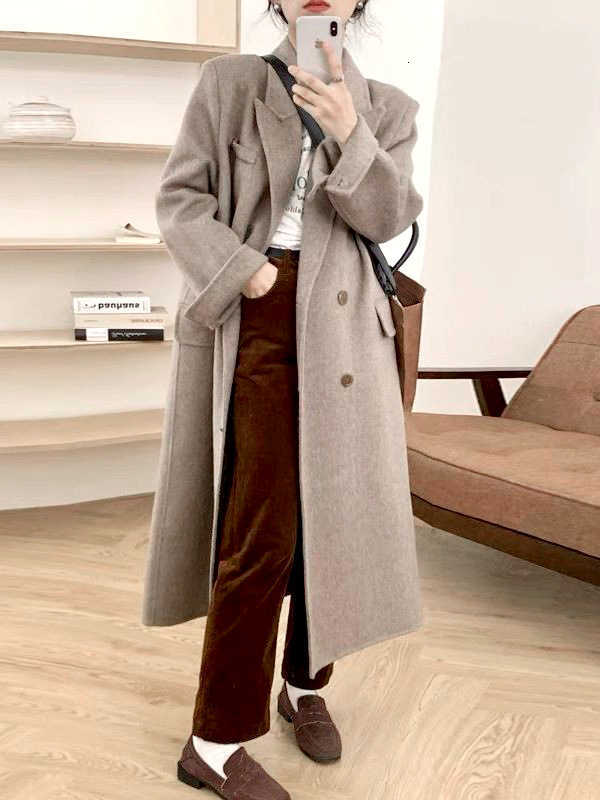 High-end relaxed style double-breasted suit, vintage wool coat, rare French mid-length women&#039;s outerwear
