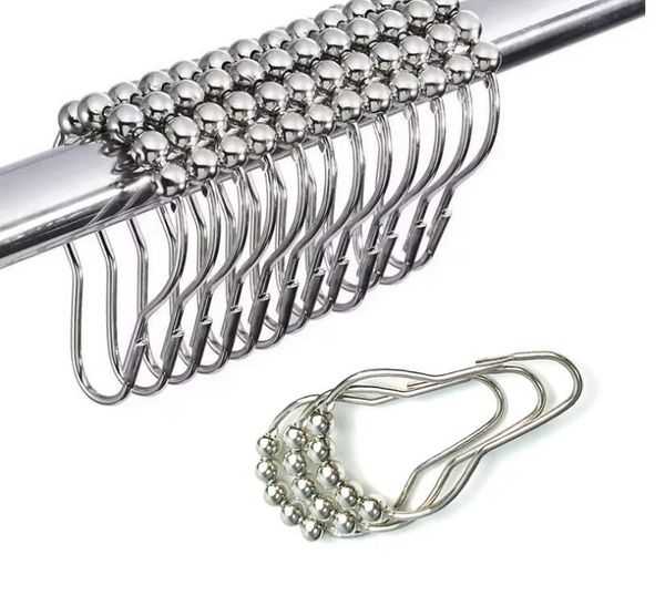 Bathroom Accessories Five Beads Gourd Shaped Hook Metal Anti Rust Rollerball Shower Curtain Hooks