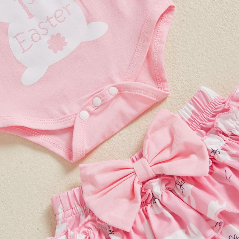 K501 0-18M Newborn Baby Girl Easter Outfit Bunny Clothes Long Sleeve Romper+Bloomers Tutu Skirt+Socks+Headband 4Pcs