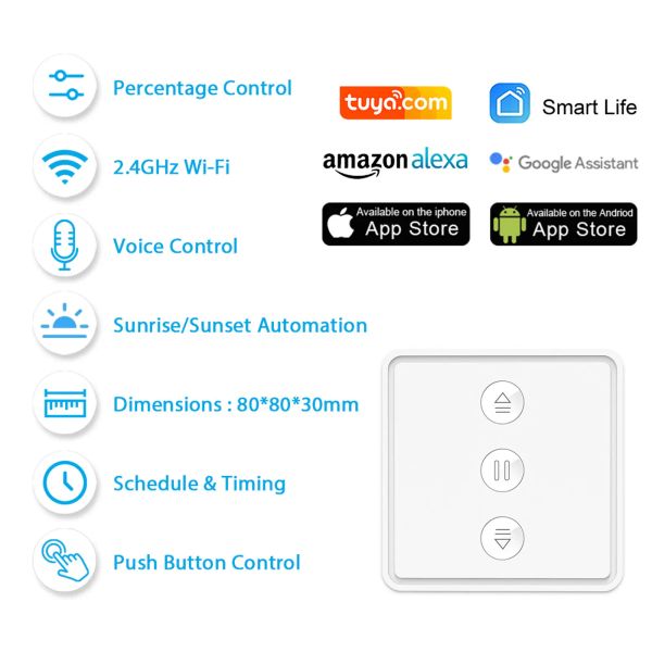 EU WiFi Curtain Switch for Blinds Roller Shutter Motorized Tuya App Timer Google Home Alexa Echo Voice Control Home automation