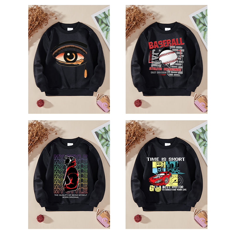 Men&#039;s Crew Neck Graphic Sweatshirt - Streetwear Long Sleeve Pullover with Eye-Baseball-Car-Cat Prints, Casual Comfortable Top for Daily Wear