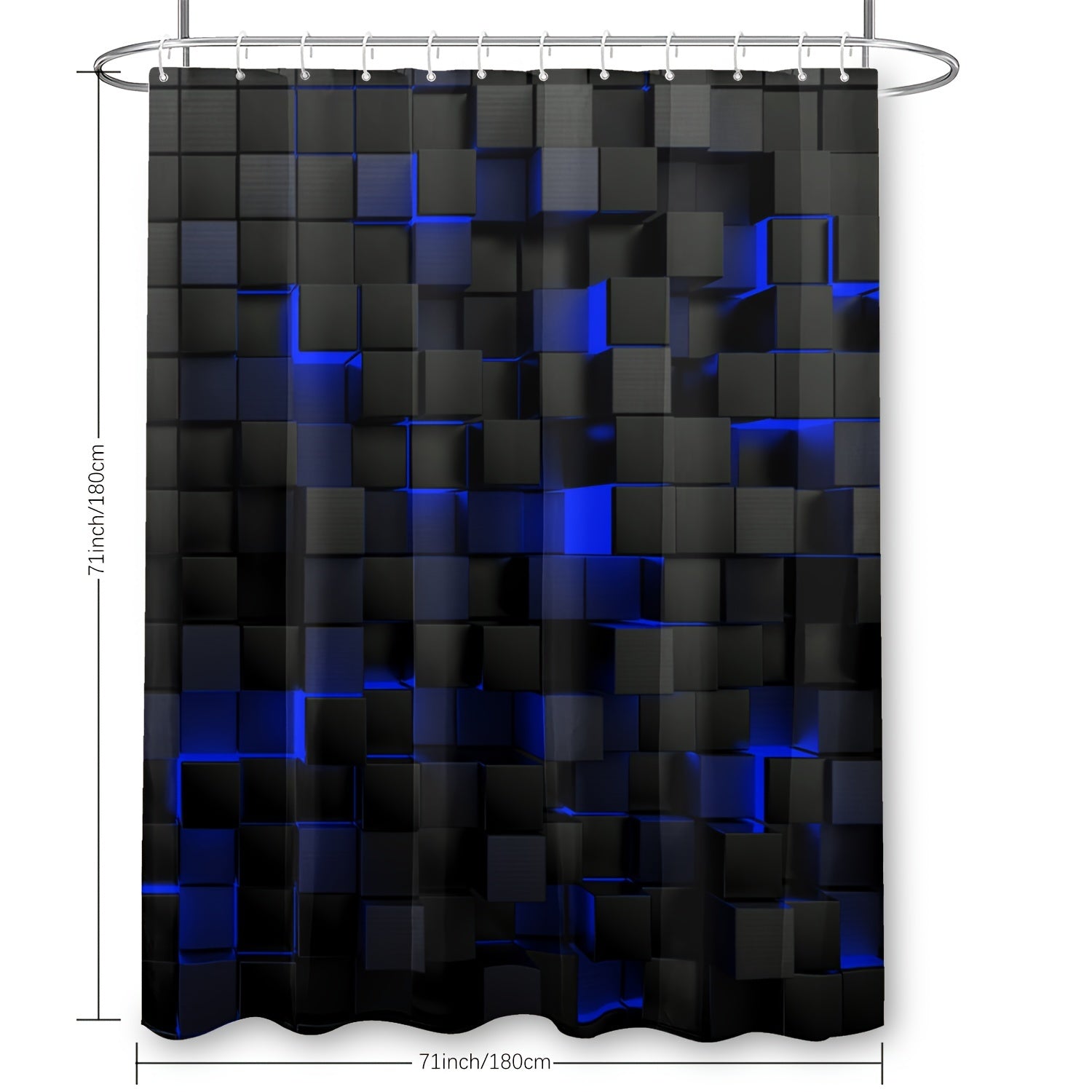TEMU 1- 4pcs Dark Blue Square Geometric Shower Curtain, Polyester Curtain With 12 Hooks, Minimalist Pattern Print Bathroom Decor, Bathroom Rugs,