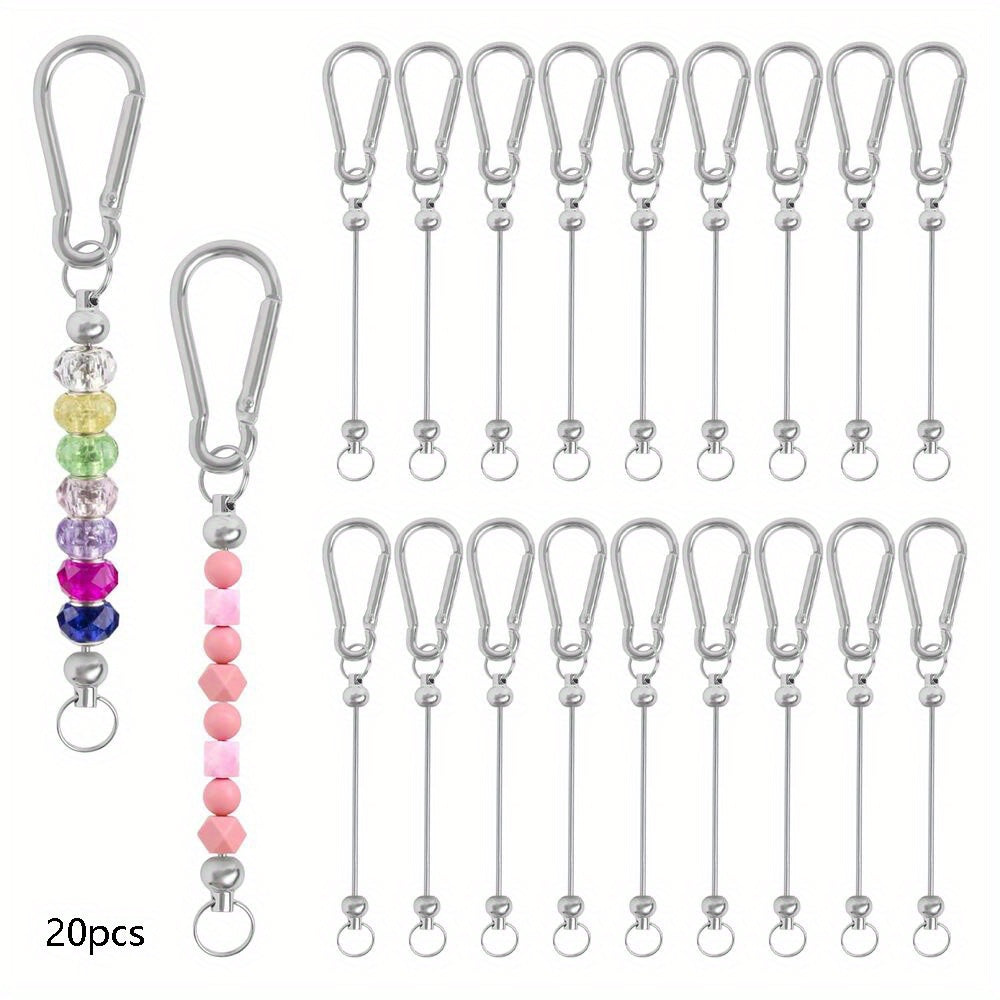 TEMU 20pcs Colorful Beaded Carabiner Clips - Metal Keychains For Women's Bags, Backpacks & Accessories - Assorted Colors (green, Blue, Pink, Red,