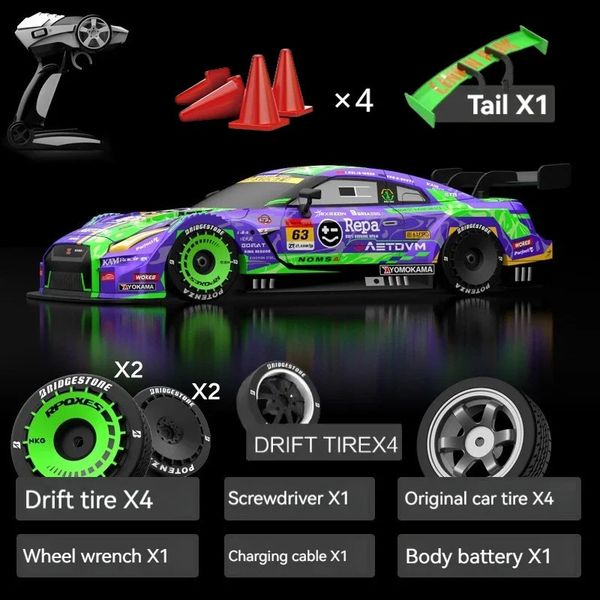 Drift Car 1 16 40kmh 24G 4WD High Speed 3 Type of Tire 2 sets Tail Classic Edition Professional Racing Rc Cars for Adults 240618