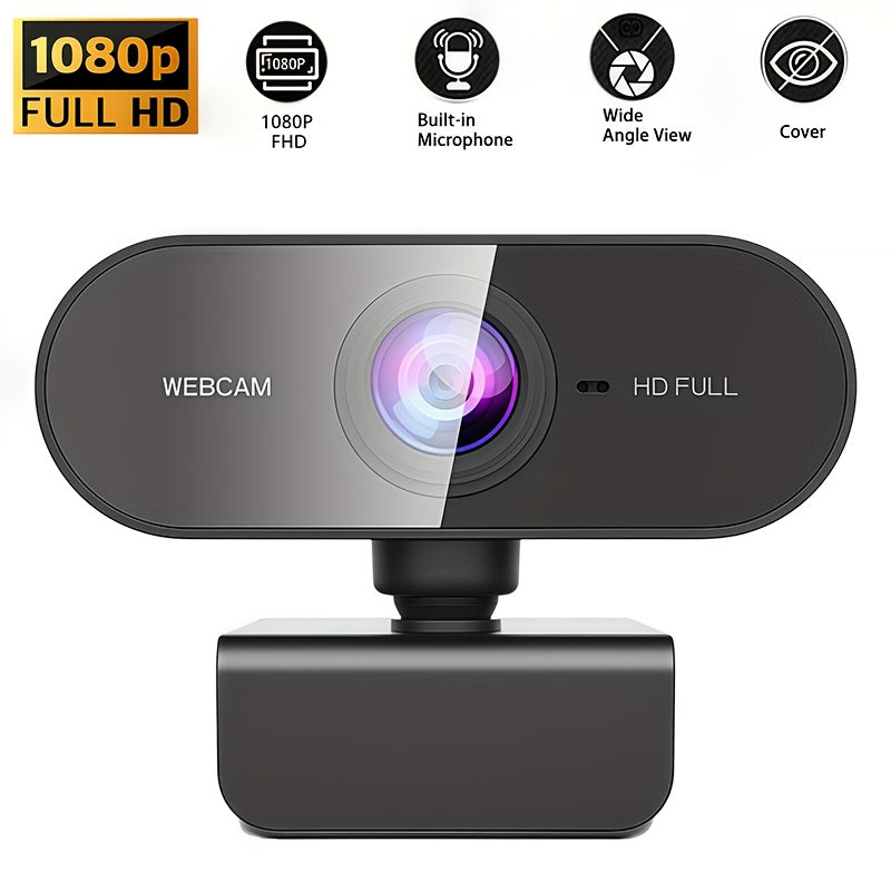 TEMU 1080p Full Hd Webcam With Usb Plug, Rotatable Mini Computer Camera For Pc, , Laptop - Wide-angle View, Built-in Microphone, Auto Focus, No