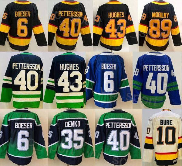 Mens Hockey 6 Brock Boeser Jersey Reverse Retro 40 Elias Pettersson 35 Thatcher Demko 10 Pavel Bure 89 Mogilny 43 Quinn Hughes Embroidery Vi