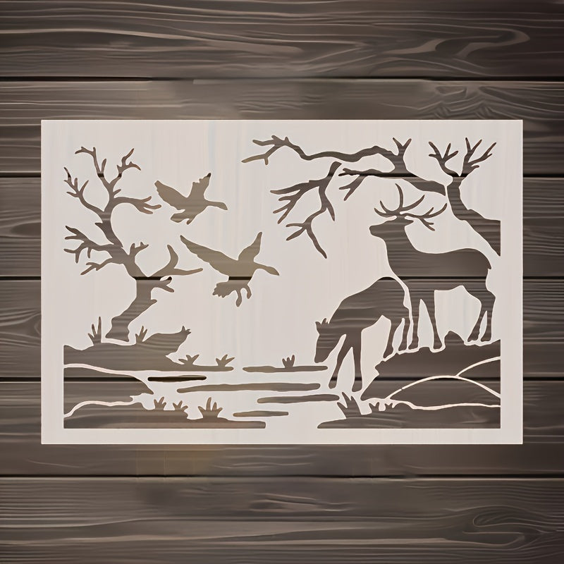 TEMU Buck Deer Drinking Stencil - Plastic Template For Wall Painting, Scrapbooking, Coloring, And Embossing