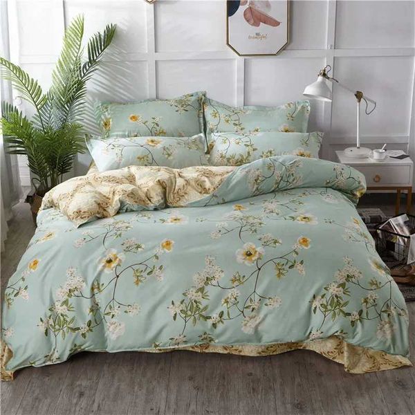 White Green Botanical Floral Duvet Cover Set Queen Reversible Gold Paisley Pattern Bedding Set Soft Microfiber Comforter CoverC250122