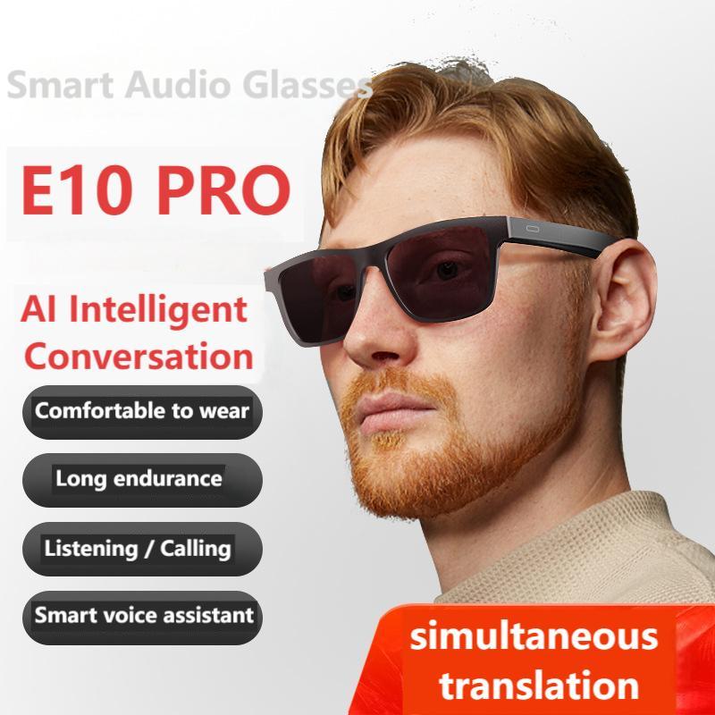 E10pro Outdoor Sports Smart Glasses with AI Translation, Bluetooth Calling, Music Playing, Fashionable Driving Sunglasses, Retro Square Frame Blueto