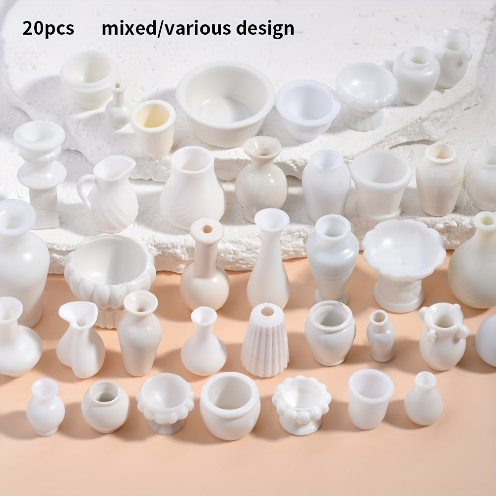 TEMU 20pcs, Miniature Mixed Vase , Plastic Material, Used For Flower Arrangement, Photo Props, Miniature Scene Props, Sand Table Models, Birthday