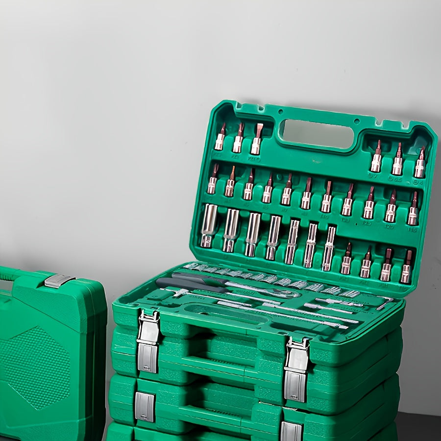 TEMU 151-52pcs Tool Set, Auto Repair Set, Household Set, Car Bicycle Repair Tools, 1-2 Inch 3-8 Inch Drive Depth And Standard Socket, Ratchet Torque