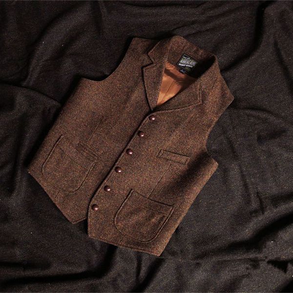 Men&#039;s Vests Vest Waistcoat Steampunk Jacket Brown for Men Formal Steam Punk Wool Tweed Suit Male Clothings 230331