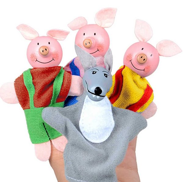 4 Pcs Plush Three Little Pigs And Wolf Kids Hand Puppets Children Tell Story Toys Finger Puppets High-quality Gifts GadgetsXJ240827