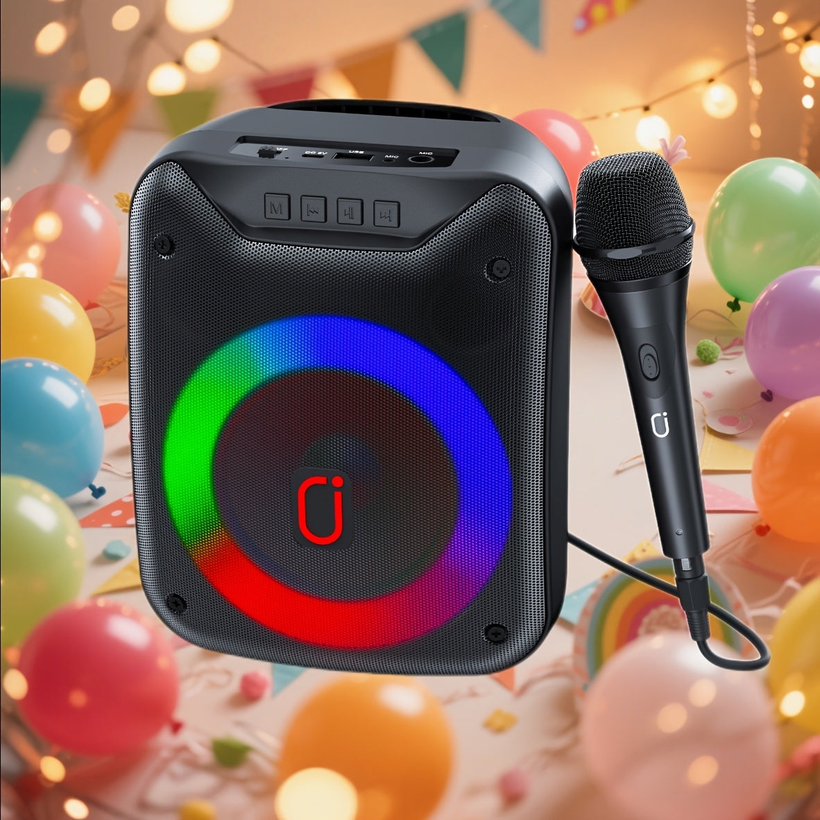 TEMU Portable Speaker, Wireless Speaker With Microphone, Home Karaoke Machine Pa System With Dj Light, Compact And Lightweight, Speaker For Birthday,