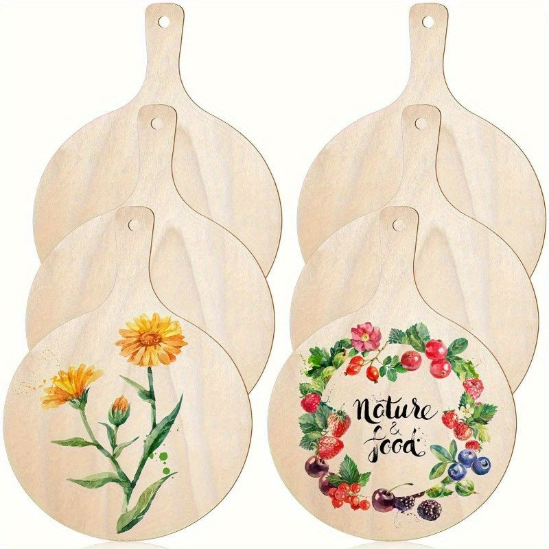 TEMU 6pcs Wood Cutting Board Crafts With Handle Round Unfinished Wood Cutting Board Charcuterie Plates Cheese Board For Christmas