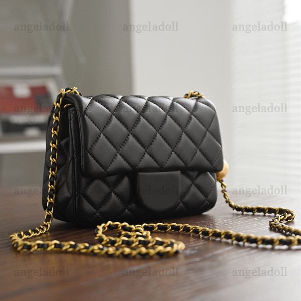 10A Mirror Quality Designers Mini Square Pearl Crush Bags Womens Rectangular Flap Gold Ball Bag Luxury Black Lambskin Quilted Purse Crossbod