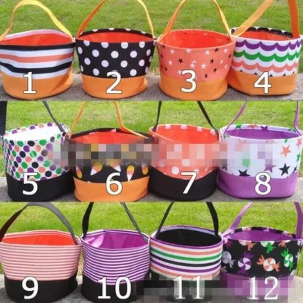 Trick High Or Quality Treat Bucket Halloween Tote Bag For Kids Gifts Canvas Candy Basket 906