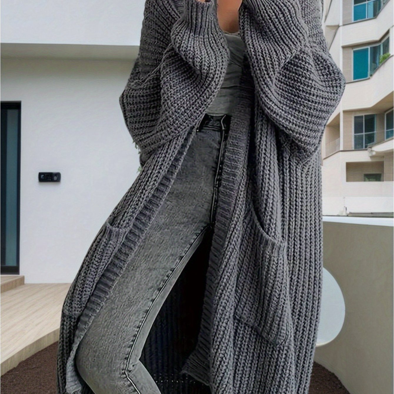 TEMU Women's Long Lazy Sweater Autumn And Winter Loose And Versatile Long-sleeved Cardigan Jacket