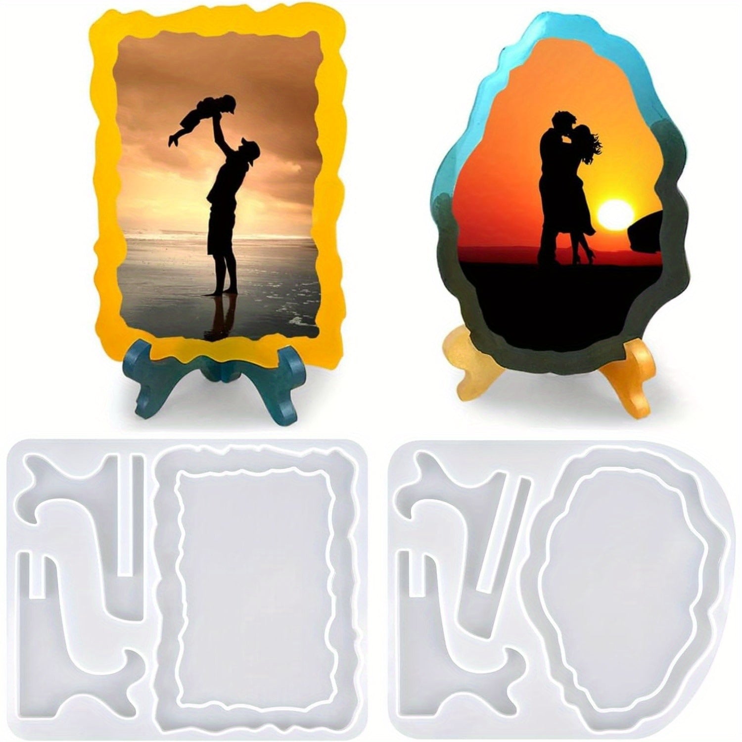TEMU Resin Mold For Photo Frame, Picture Frame Silicone Molds With Stand Holder, Rectangle & Oval Frame Molds For Resin Casting, Diy Personalized