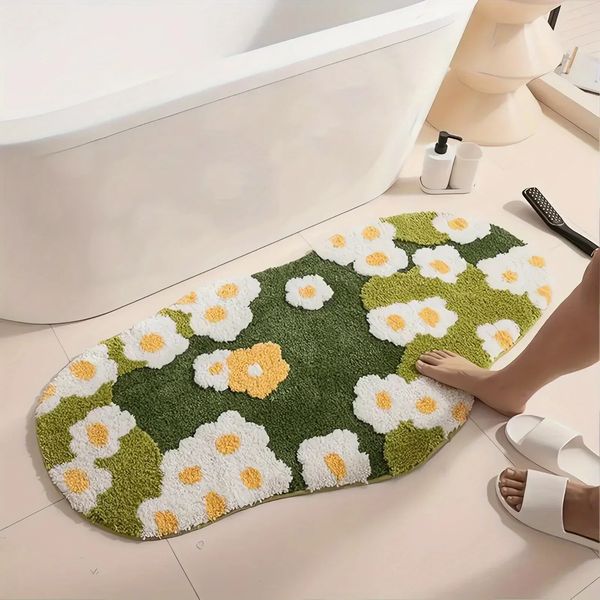 1PCS Super Soft Plush Moss Bath Mat Single Needle Tufted Flower Bud Bathroom Anti Slip Mat Bedside Mat 250103