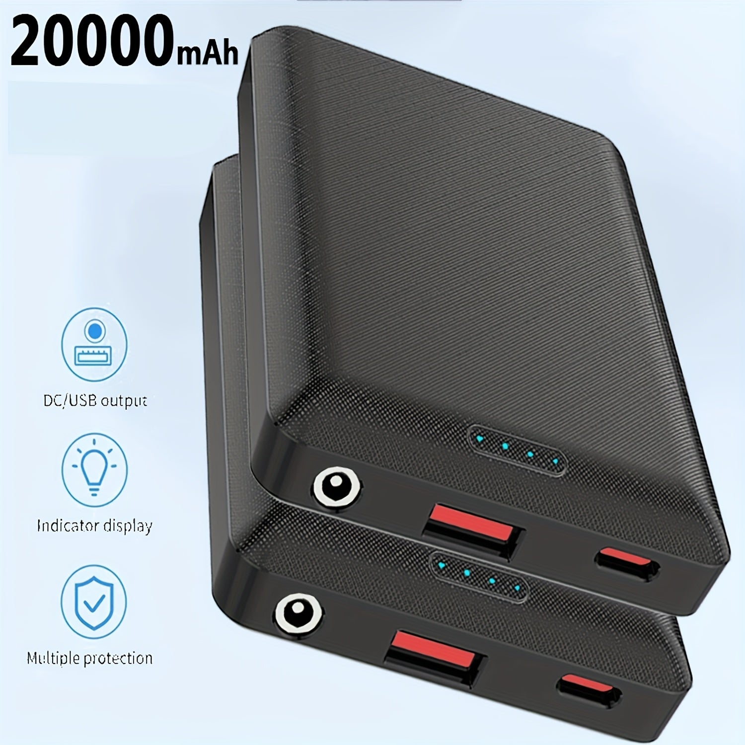 TEMU 20000mah Portable Power Bank, Dc5v 3a Output, Usb & Type C, Fast Charging, Airplane Compatible, For Heating Vest, Jacket, Scarf, Gloves,