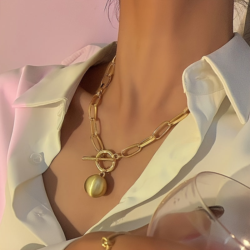 TEMU 's Thick Chain Necklace - Golden Statement Jewelry With Heavy Duty Layered Chains & Pendant, Everyday To Formal Events Necklace For, Fashion