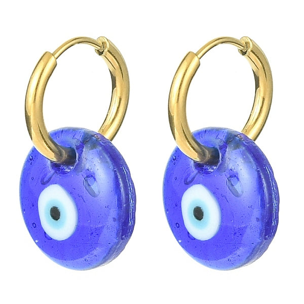 Boucles d'oreilles cerceaux pendantes au chalumeau bleu mauvais œil