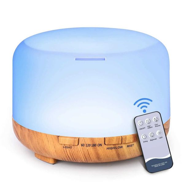Humidifiers 500ML Aroma Diffuser Wood Grain Color 5V 2A Essential Oil Aromatherapy Diffuser Humidifier with Remote Control for Home Office S
