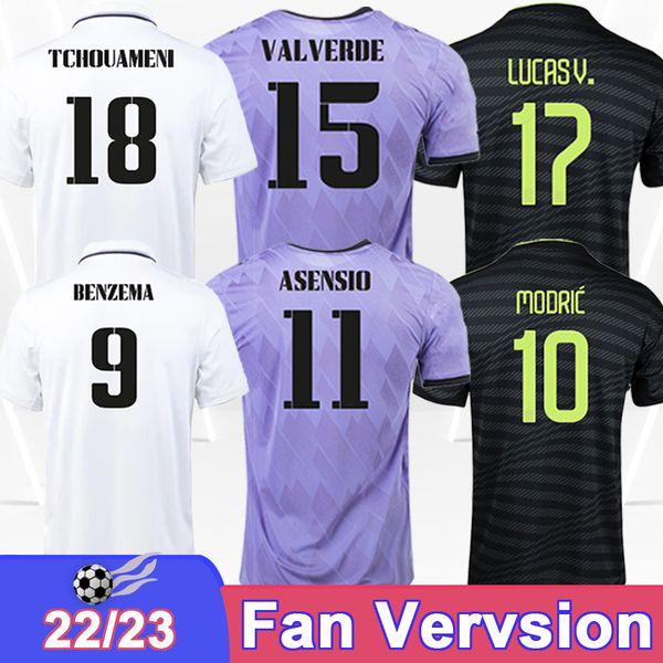 22 23 MODRIC Mens Soccer Jerseys HAZARD ASENSIO KROOS BENZEMA MARIANO CARVAJAL LUCAS V. Home Away 3rd Football Shirts Short Sleeve Adult Uni