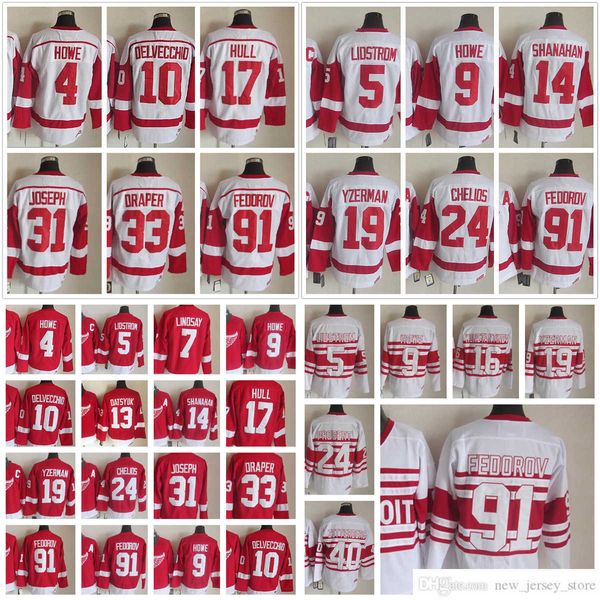 1926-1999 Movie Retro CCM Hockey Jersey Embroidery 31 Curtis Joseph 33 Kris Draper 93 Johan Franzen 40 Zetterberg 13 Pavel Datsyuk 17 Brett