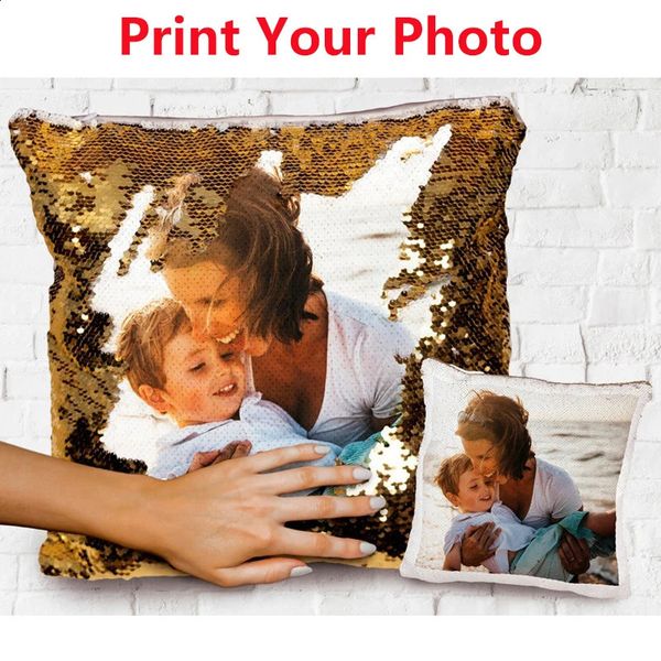 Customized po pad cover Diy personalized sequin luminous pillowcase room decoration baby wedding pet po printing 240902