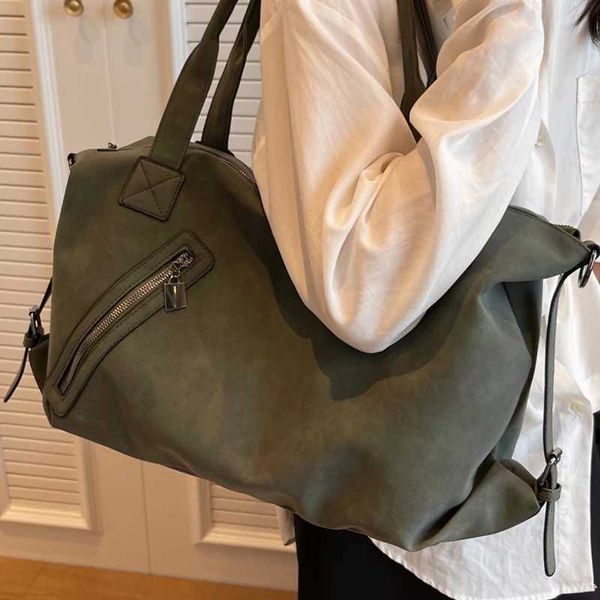 Green Suede Shoulder Bag for Women Vintage Large Nubuck Leather Lovers Travel Crossbody Bags Female Serviceable Boston Handbag 240910