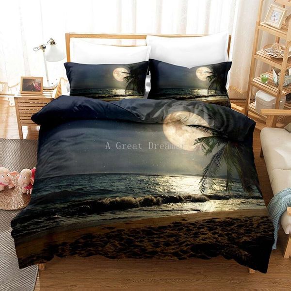 Moon Night View Duvet Cover Set with Pillowcase Bedding King Queen Full Double Single Size Bedxclothes Decor
