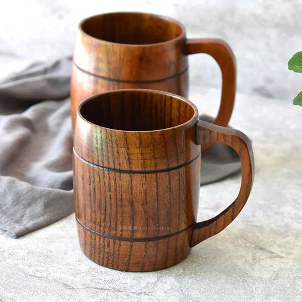 500ml Large Capacity Wooden Beer Mug With Handle German Beer Cup Handmade From Camphor Tree Solid Wood Free ShippingM240803
