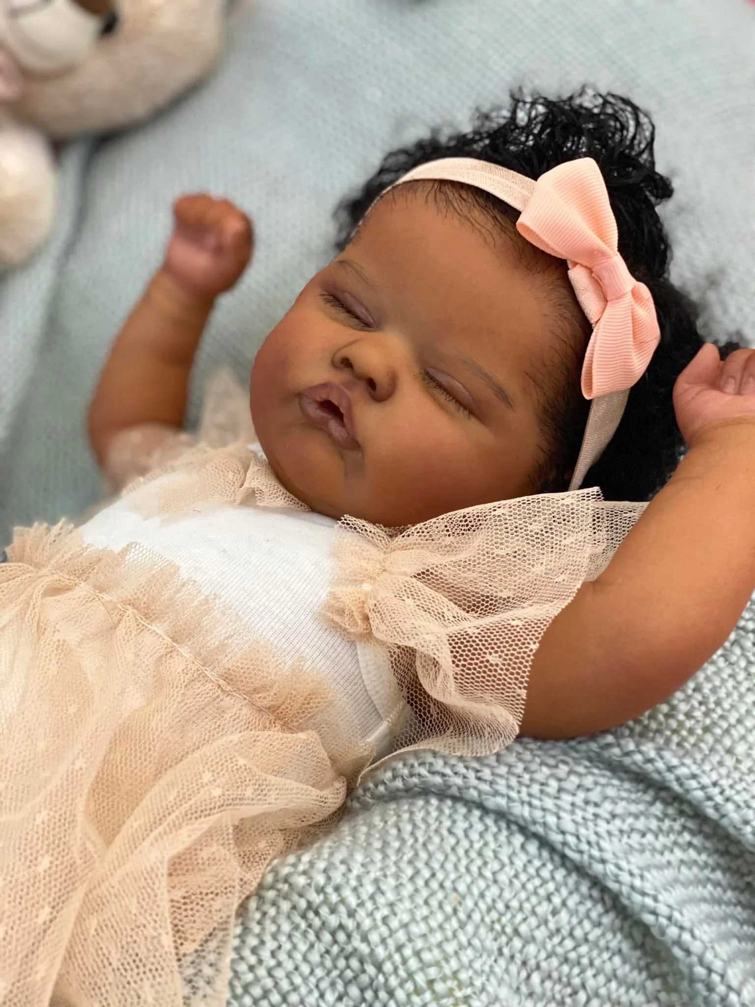 18-inch NPK Reborn Baby Doll Quinbee Newborn Lifelike Soft Touch Dark Skin 3D Painting with Hand Root Hair Cuddly Toy W250728