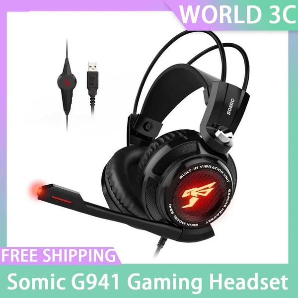 Headsets Somic G941 gaming head USB wired sound vibration amplifier custom headphones with microphone LED light suitable for PC laptops CL25