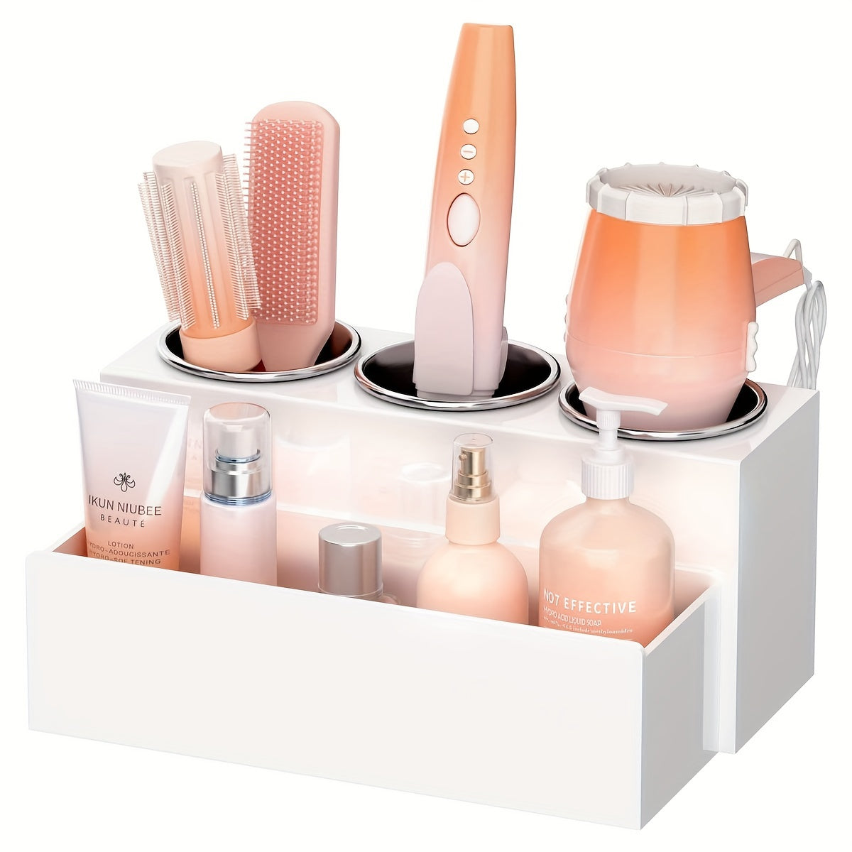 TEMU Acrylic Hair Tool Organizer Organizer - Heat-resistant Adjustable Storage For Hair Dryers, Straighteners & Curling Irons | Makeup Brush Holder |
