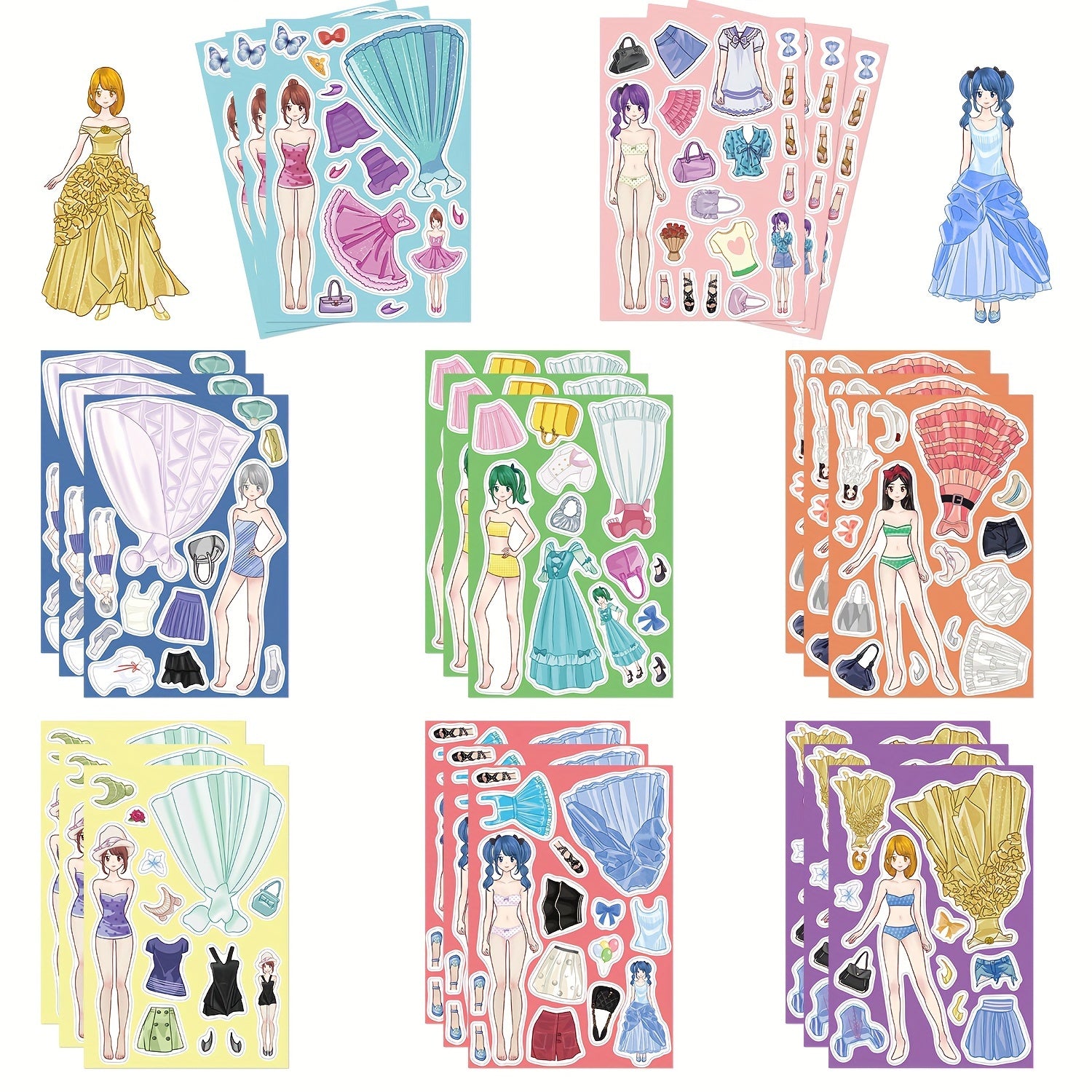 TEMU 8pcs Princess Costume Collage Stickers - Creative, Reusable Waterproof Diy Notebook Decals For Everyday Office Use