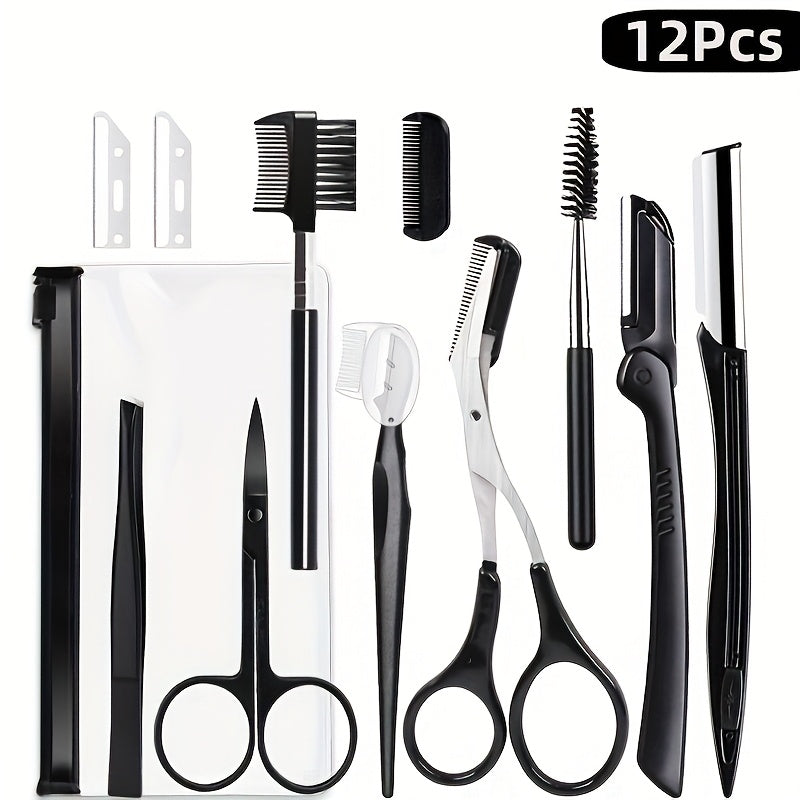 TEMU Eyebrow Trimmer Set, Curved And Scissors With Comb, Non-slip Stainless Steel Facial Hair Removal Tool, Professional Eyebrow Beard Shaving Set,