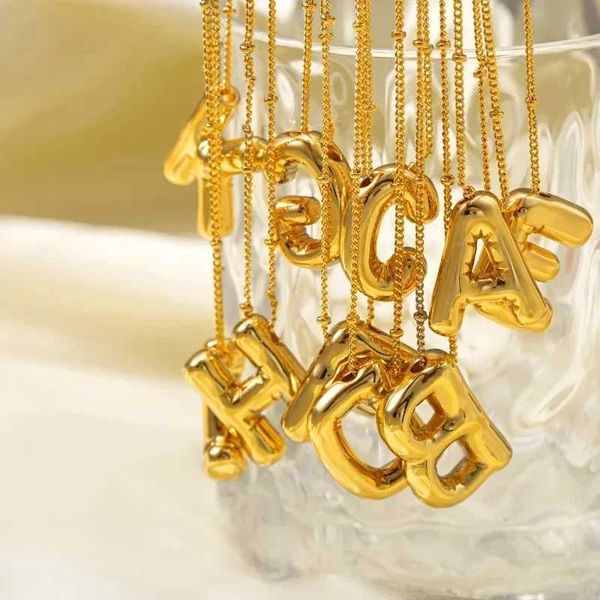 18K PVD Gold Plated Stainl Steel Chunky Balloon Bubble Cital Initial Letters Pendant Necklaces for Women Girls Hot JewelryX241123