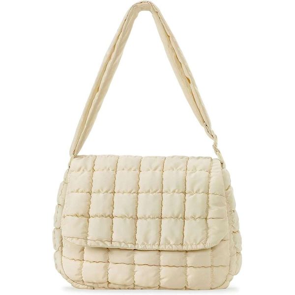 Quilted Puffer Crossbody Bag for Women, Soft Lightweight Nylon Puffy Padding Bubble Shoulder Purse Handbag