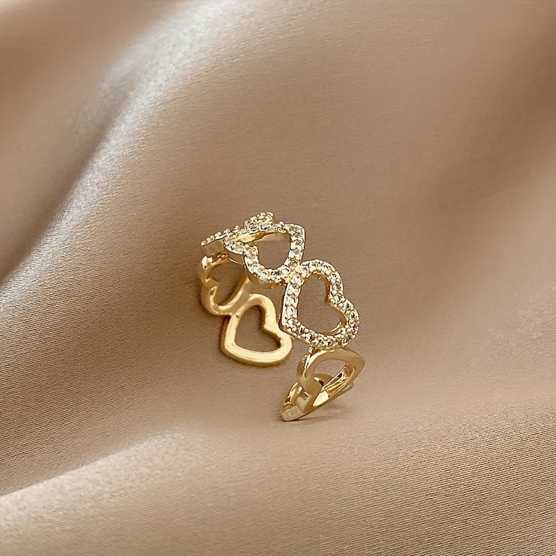 TEMU Elegant Heart Ring - Chic , Copper With Unique Plating, Casual Attire